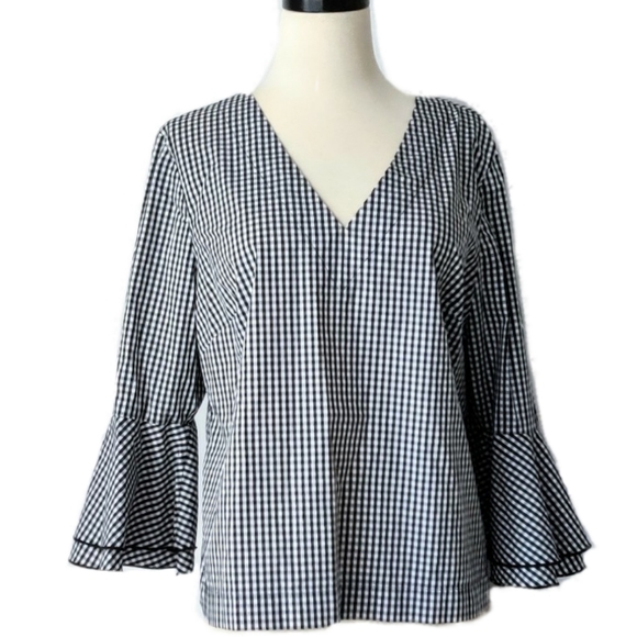 White House Black Market Tops - NWOT WHBM Carmen Gingham Ruffle Sleeves Top 10